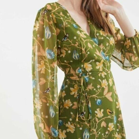 URBAN OUTFITTERS Bleeker Floral Wrap Dress Sheer Sleeves - Picture 2 of 8